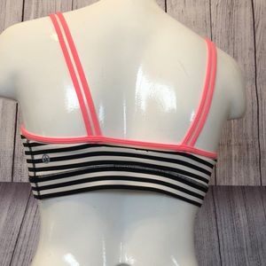 lululemon athletica Black & White Striped Sports Bra with Pink Trim